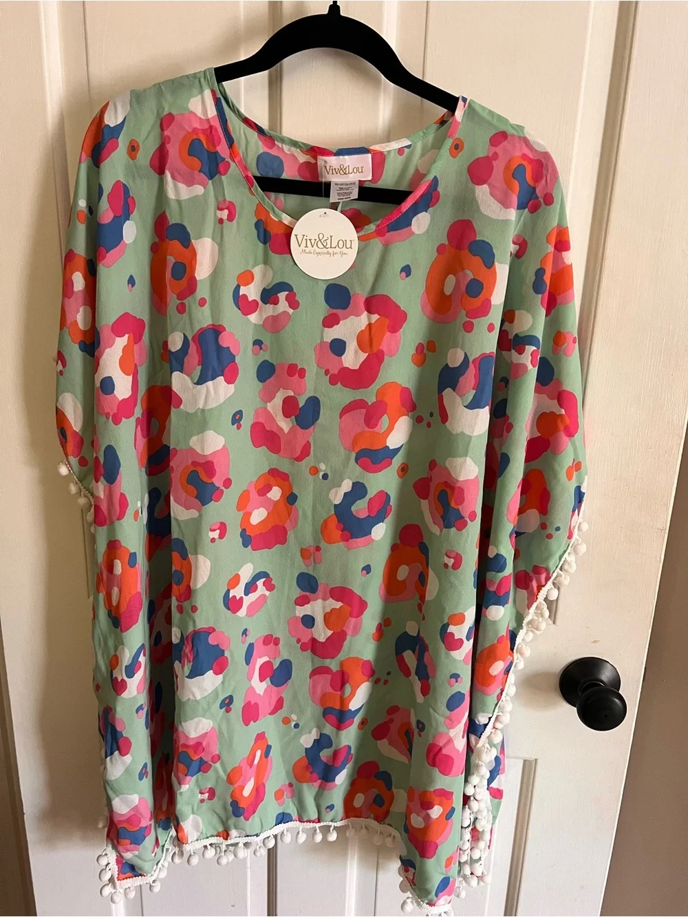 Viv & Lou Mint Floral Pom-Pom Tunic